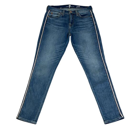 7 For All Mankind The Ankle Gwenevere Jeans Womens 26 Medium Wash Ankle Stripe - Picture 1 of 8